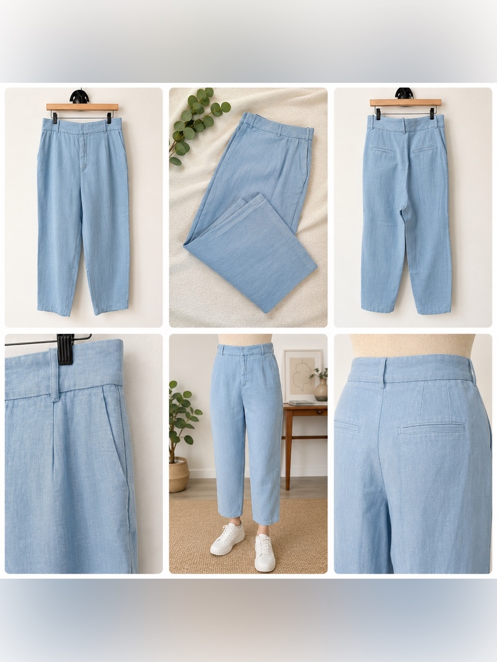 Zara Pastel Blue Tailored Straight Crop Trousers